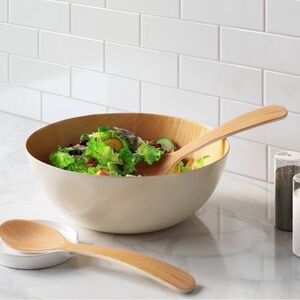 Room Essentials Cream Bowl with Natural Wood Interior and Servers